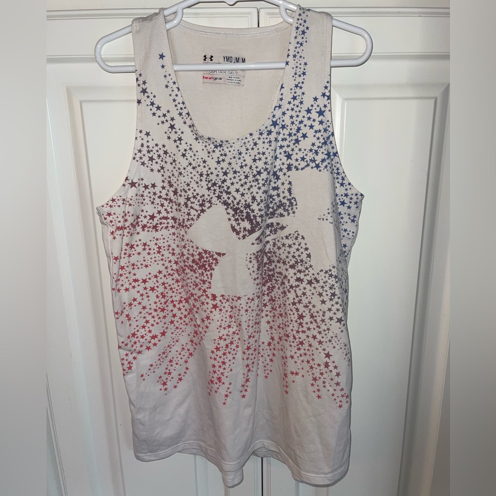 Under Armour White Stars Patriotic Girls Tank‎ Top Sz M